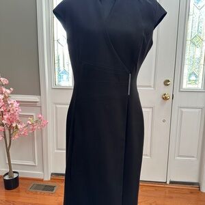 Calvin Klein Black Cap-Sleeve Wrap Sheath Dress